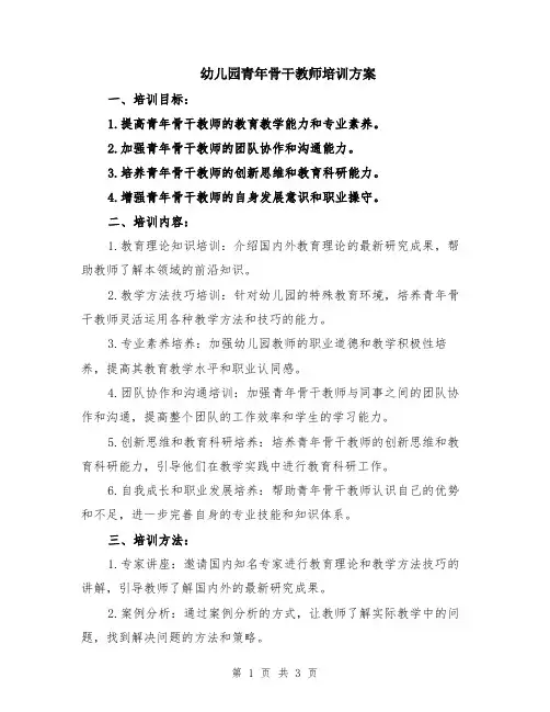 幼儿园青年骨干教师培训方案