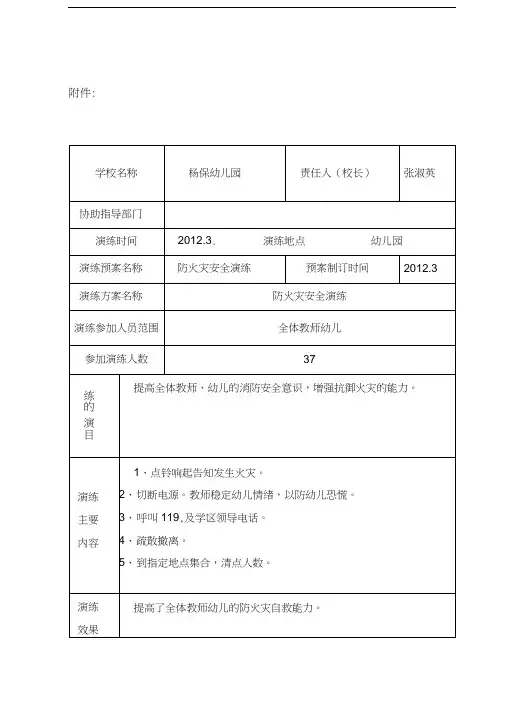 幼儿园安全应急预案演练活动计划登记表