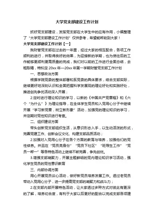 大学党支部建设工作计划