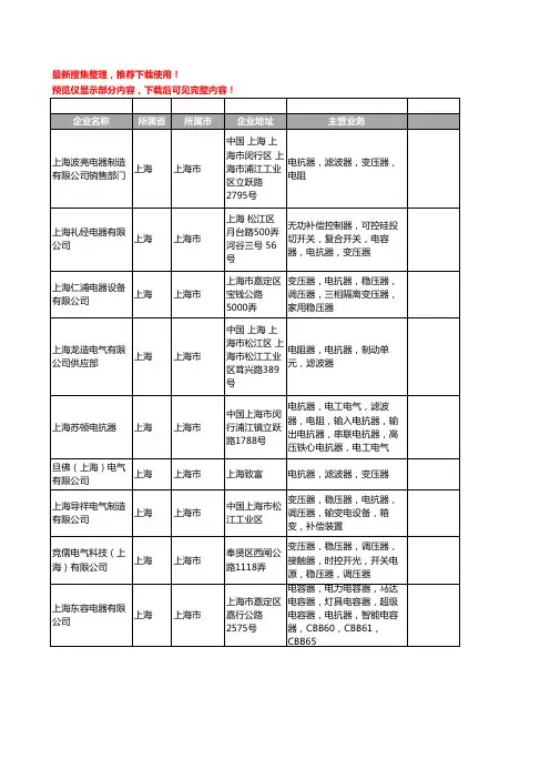 新版上海市电抗器工商企业公司商家名录名单联系方式大全404家