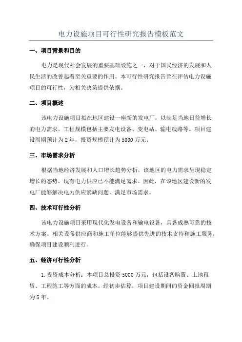 电力设施项目可行性研究报告模板范文