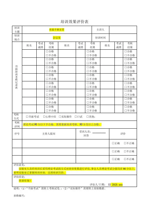 培训效果评价表