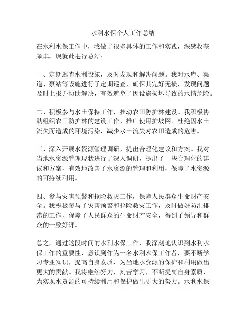 水利水保个人工作总结