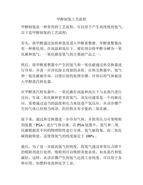甲醇制氢工艺流程