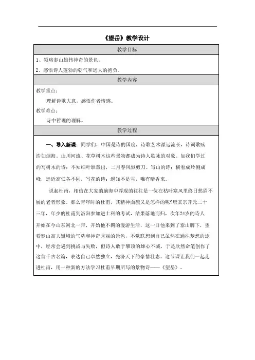 第21课《古代诗歌五首——望岳》教学设计+2023—2024学年统编版语文七年级下册