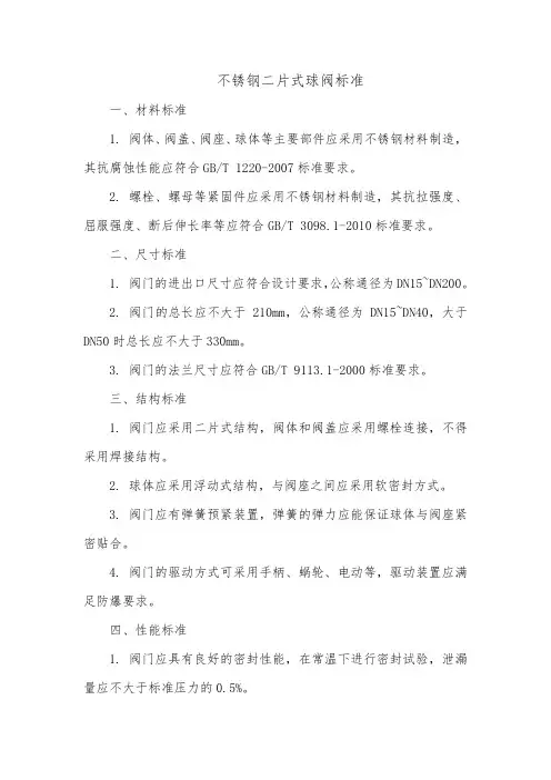 不锈钢二片式球阀标准