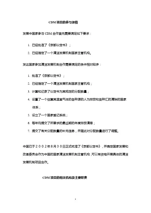 CDM(清洁发展机制)项目的合作和组织申报