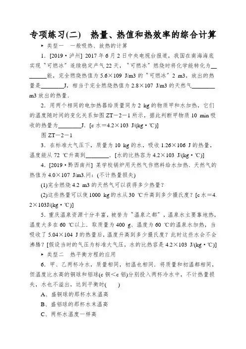 专项练习(二) 热量、热值和热效率的综合计算
