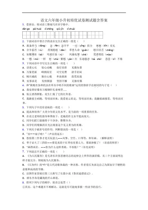 语文六年级小升初培优试卷测试题含答案