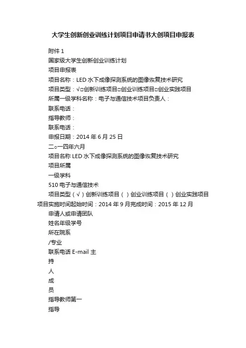 大学生创新创业训练计划项目申请书大创项目申报表