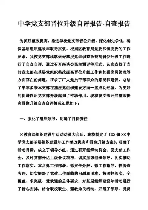 中学党支部晋位升级自评报告-自查报告