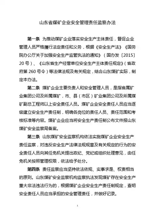 某省煤矿企业安全管理责任监察办法(DOC 73页)