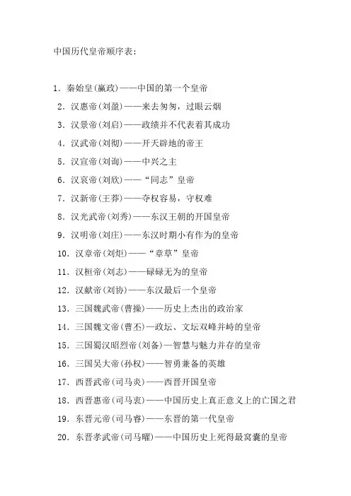 中国历代皇帝顺序表
