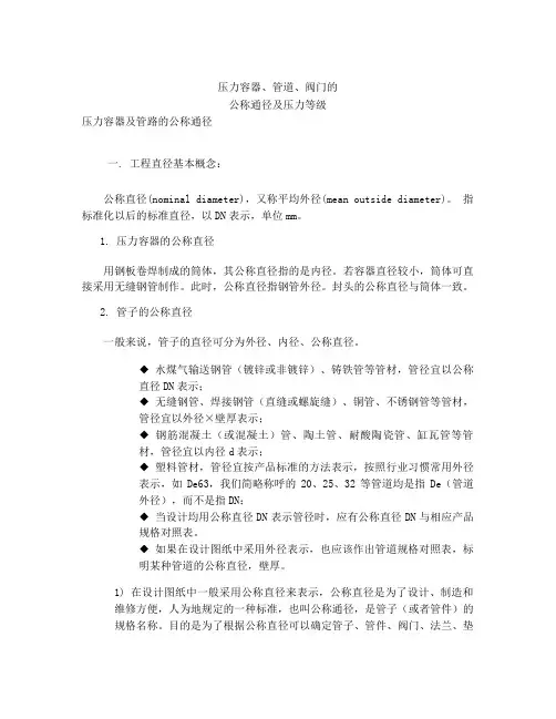 公称通径及压力等级