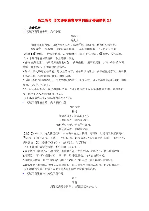 高三高考 语文诗歌鉴赏专项训练含答案解析(1)