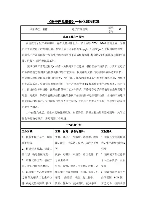 《电子产品组装》课程标准-修改