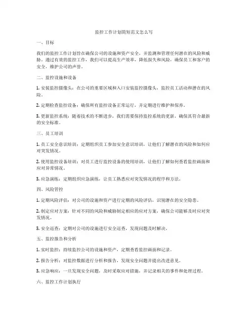 监控工作计划简短范文怎么写