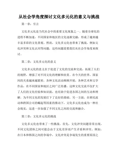 从社会学角度探讨文化多元化的意义与挑战