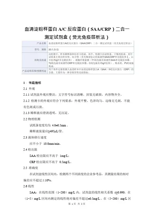 血清淀粉样蛋白A C反应蛋白(SAA CRP)二合一测定试剂盒(荧光免疫层析法产品技术要求海格德生物