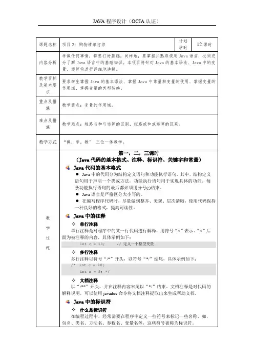 JAVA程序教学设计： JAVA基本语法——商场购物清单打印