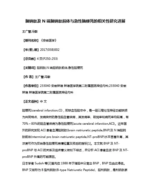 脑钠肽及N端脑钠肽前体与急性脑梗死的相关性研究进展