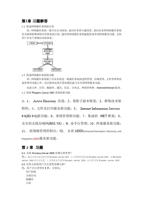 Windows Server 2003网络操作系统(第2版)部分习题解答