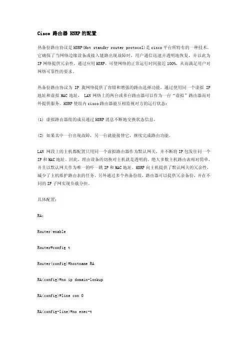 Cisco HSRP 路由器的配置