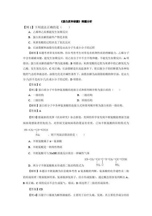 高中化学人教版选修5第4章第3节蛋白质和核酸 例题分析