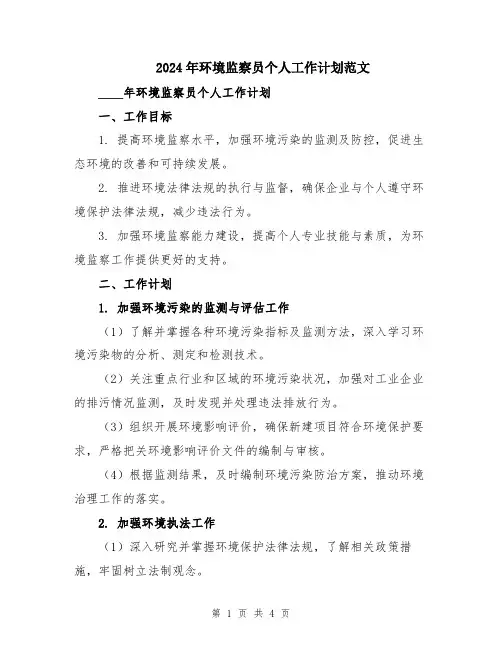 2024年环境监察员个人工作计划范文