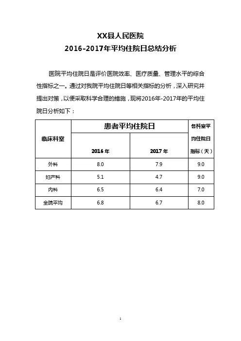 2016-2017年平均住院日总结分析