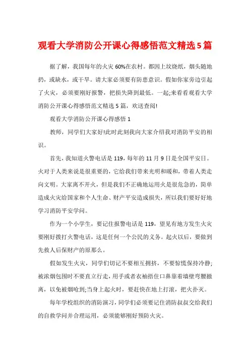 观看大学消防公开课心得感悟范文精选5篇