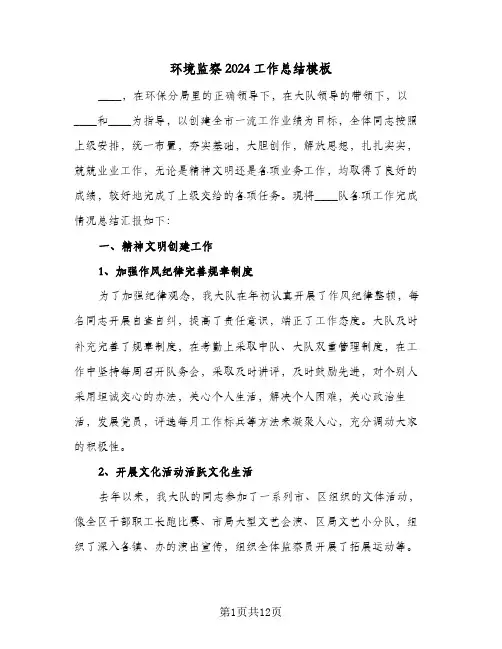 环境监察2024工作总结模板(二篇)