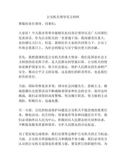 公安机关领导发言材料