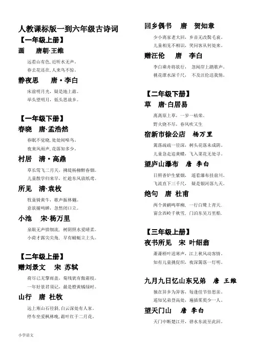 人教部编版小学语文古诗文日积月累汇总