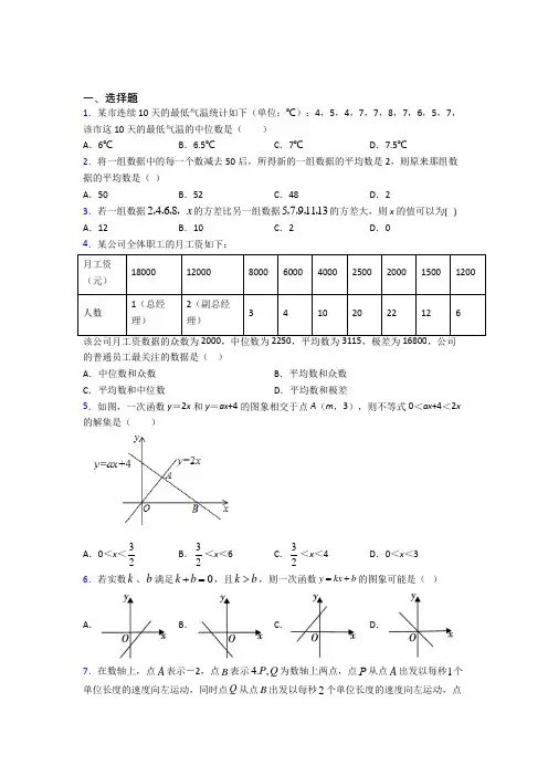 【浙教版】初二数学下期末模拟试卷附答案