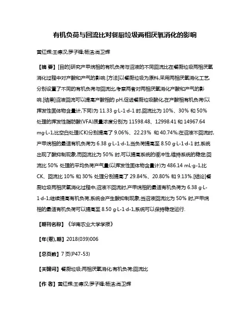 有机负荷与回流比对餐厨垃圾两相厌氧消化的影响