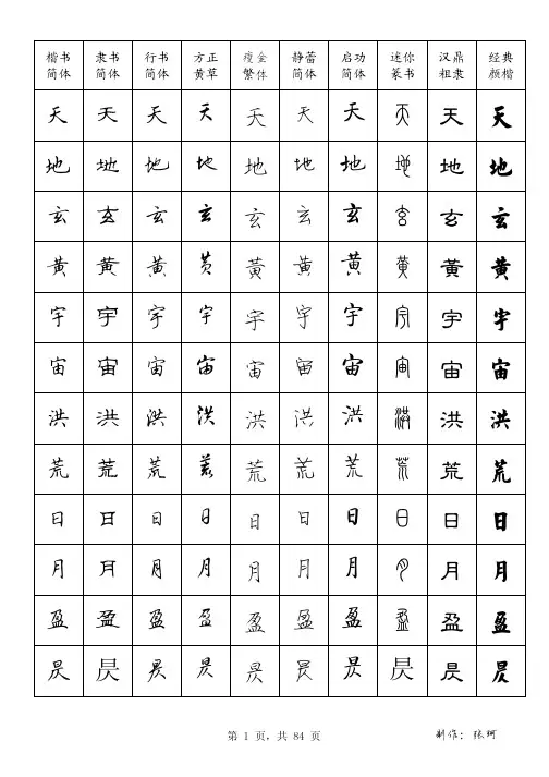 十字体千字文硬笔字帖