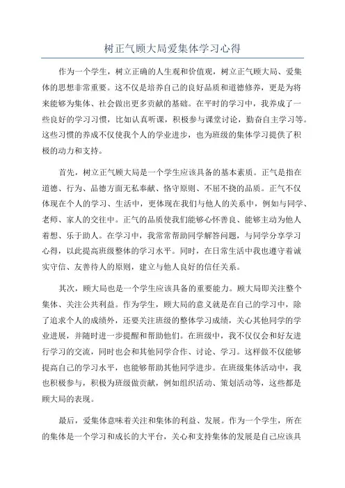 树正气顾大局爱集体学习心得