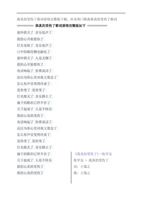 我真的受伤了歌词原唱完整版下载,张学友抖音热门歌曲我真的受伤了歌词
