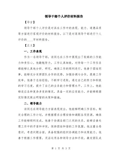 领导干部个人评价材料报告