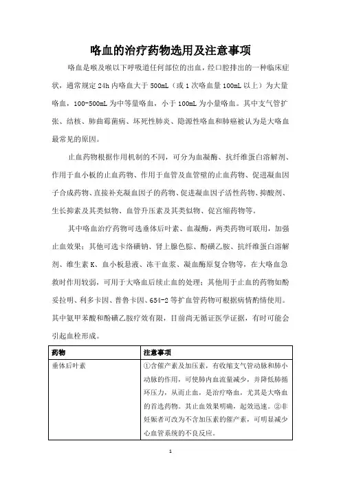 咯血的治疗药物选用及注意事项