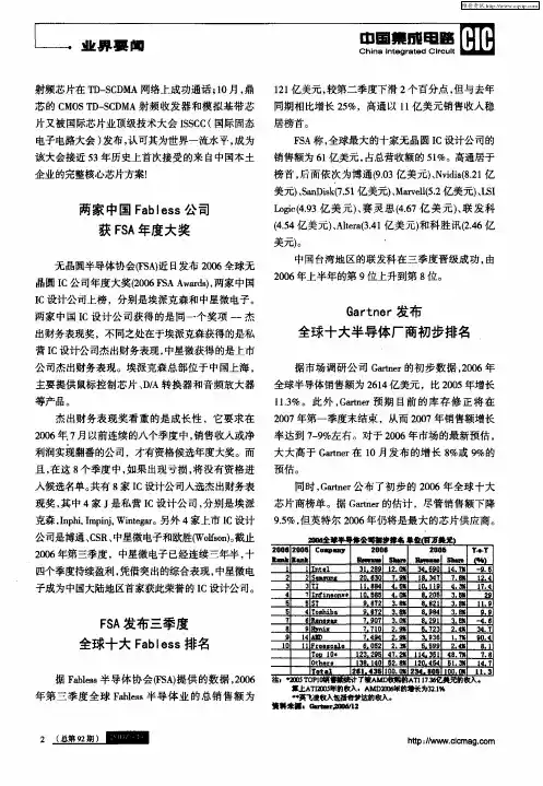 Gartner发布全球十大半导体厂商初步排名