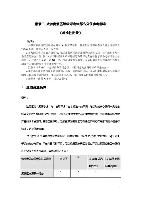 旅游度假区等级评定细则分值参考标准