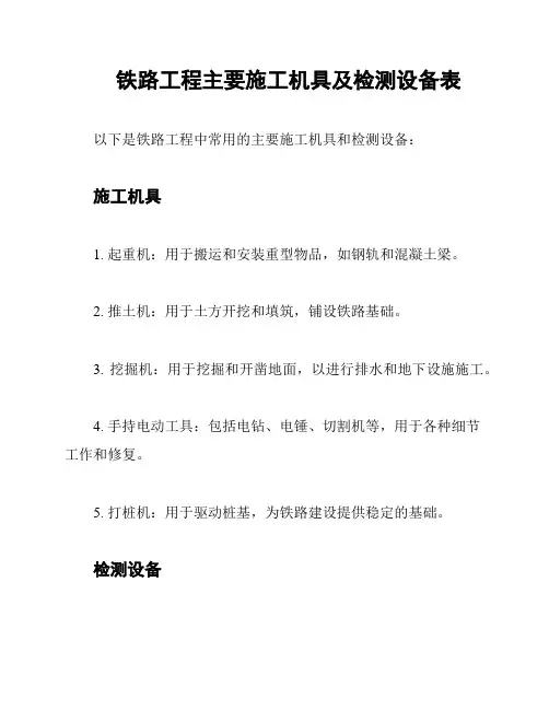 铁路工程主要施工机具及检测设备表