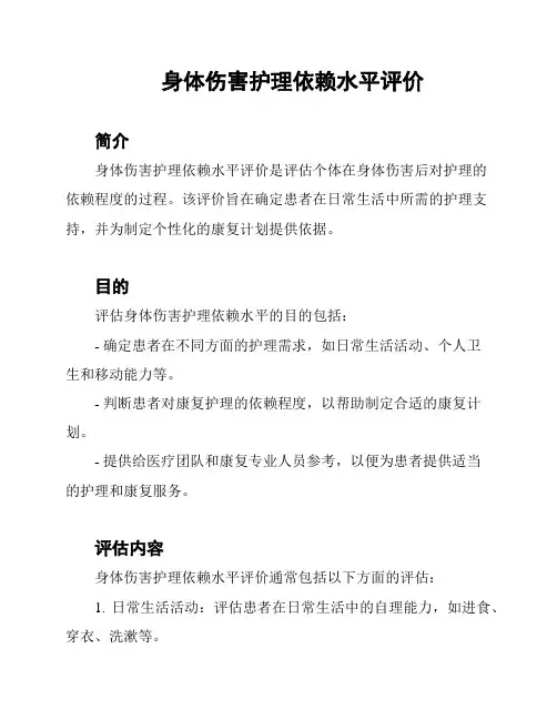 身体伤害护理依赖水平评价