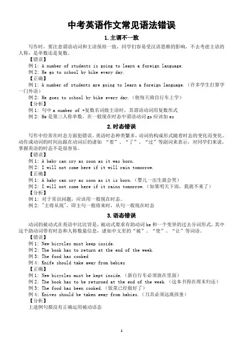 初中英语中考作文常见语法错误整理(共8种)