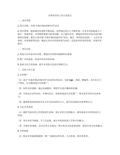 开展项目的工作计划范文