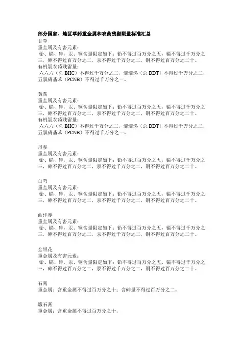 【标准】各国重金属和农残限量和标准