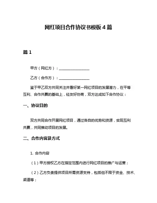 网红项目合作协议书模板4篇