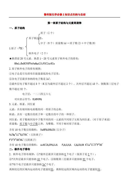 鲁科版化学必修二知识点总结